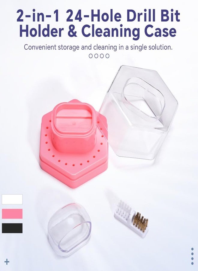 Rolabling 2 in 1 Nail Drill Bit Holder & Cleaner Brush Case 24 Holes Dustproof Storage Organizer for Nail Tech, Manicure/Pedicure Tools with Dust Collector (Pink) - Image 2